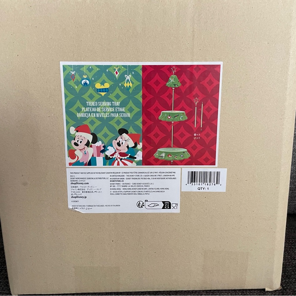Disney Mickey & Minnie Holiday Tiered Serving Tray - Red, Green - New, in box